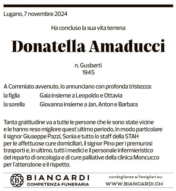 Annuncio funebre Donatella Amaducci