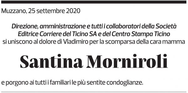 Annuncio funebre Santina Morniroli