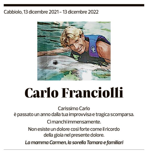 Annuncio funebre Carlo Franciolli