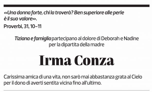 Annuncio funebre Irma Conza