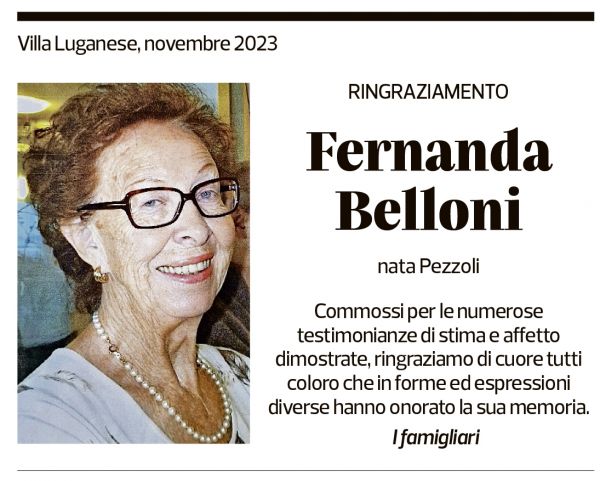 Annuncio funebre Fernanda Belloni