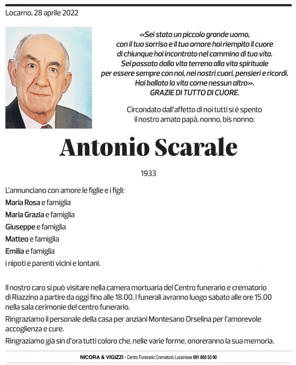 Annuncio funebre Antonio Scarale