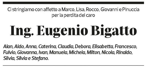 Annuncio funebre Eugenio Bigatto