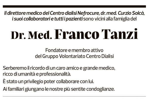 Annuncio funebre Franco Tanzi