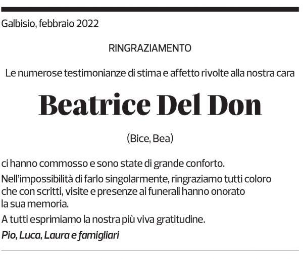 Annuncio funebre Beatrice Del Don