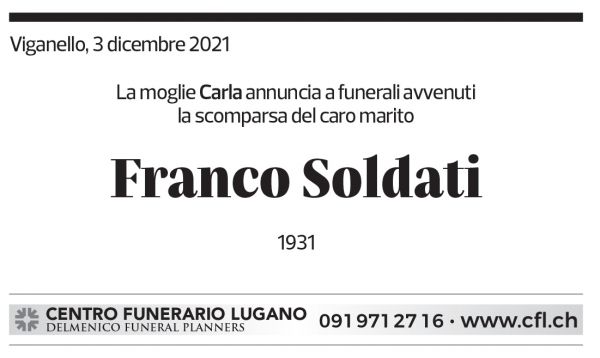 Annuncio funebre Franco Soldati