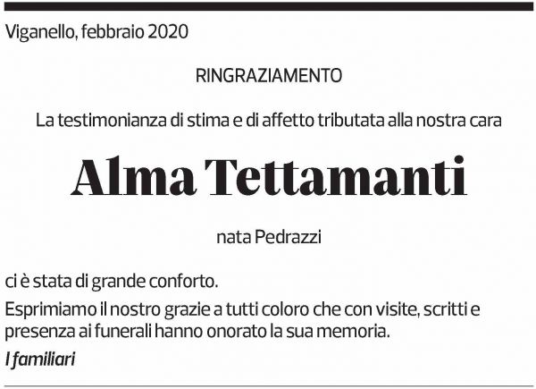 Annuncio funebre Alma Tettamanti