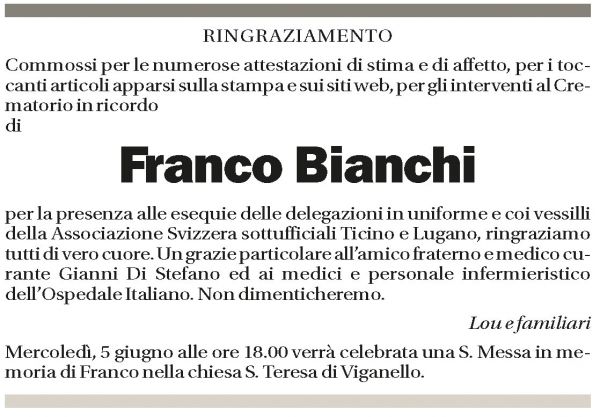 Annuncio funebre Franco Bianchi