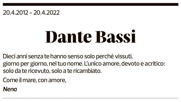 Annuncio funebre Dante Bassi