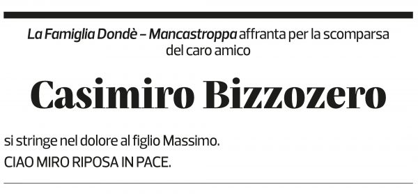 Annuncio funebre Casimiro Bizzozero