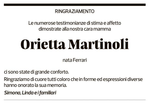 Annuncio funebre Orietta Martinoli