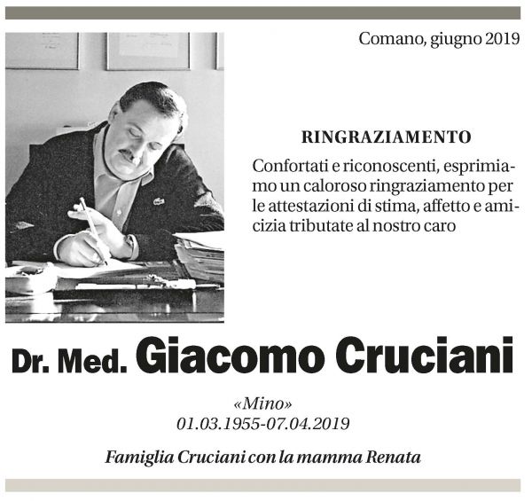Annuncio funebre Giacomo Cruciani