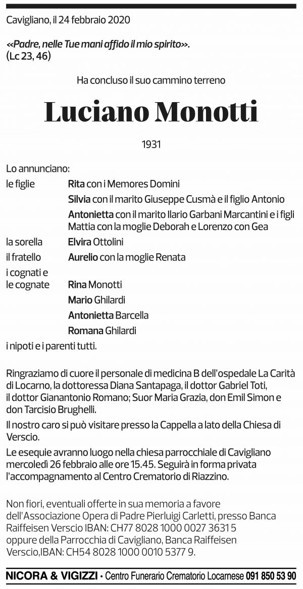 Annuncio funebre Luciano Monotti