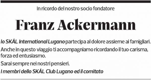 Annuncio funebre Franz Ackermann