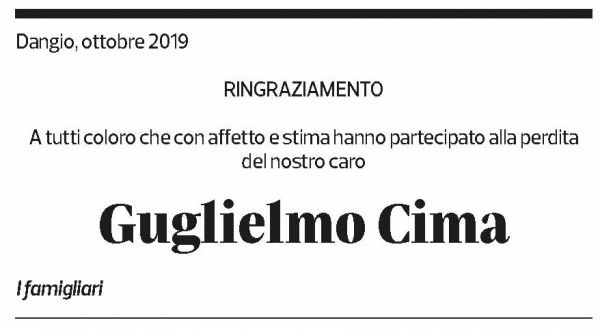 Annuncio funebre Guglielmo Cima