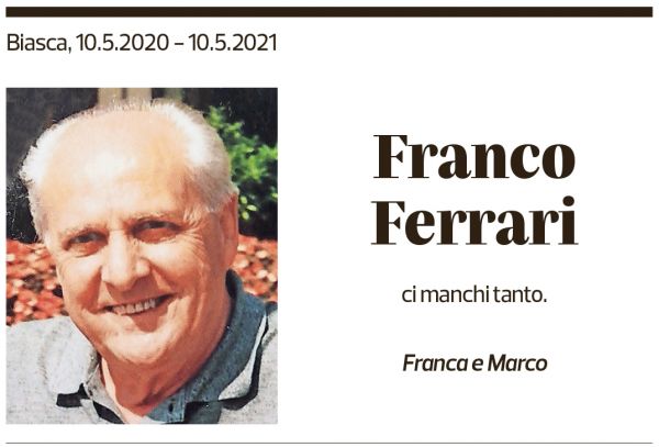 Annuncio funebre Franco Ferrari