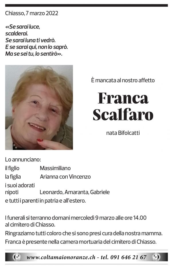 Annuncio funebre Franca Scalfato