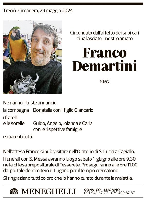 Annuncio funebre Franco Demartini