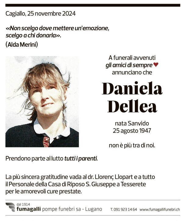 Annuncio funebre Daniela Dellea