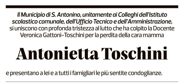 Annuncio funebre Antonietta Toschini