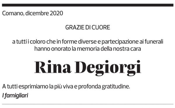 Annuncio funebre Rina Degiorgi