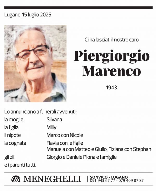 Annuncio funebre Piergiorgio Marenco