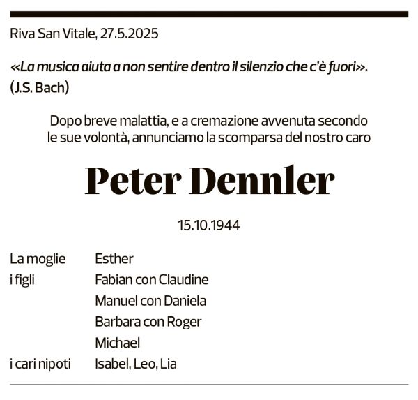 Annuncio funebre Peter Dennler