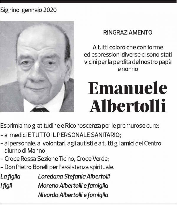 Annuncio funebre Emanuele Albertolli