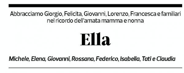 Annuncio funebre Ella Pagani