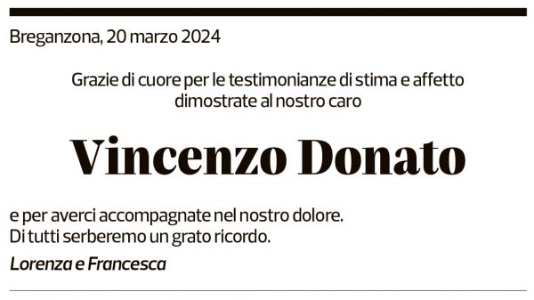 Annuncio funebre Vincenzo Donato