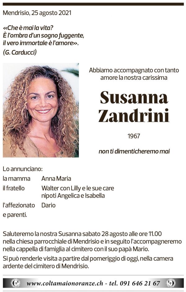 Annuncio funebre Susanna Zandrini