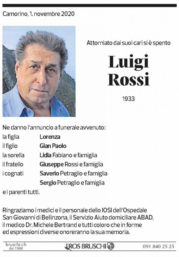 Annuncio funebre Luigi Rossi