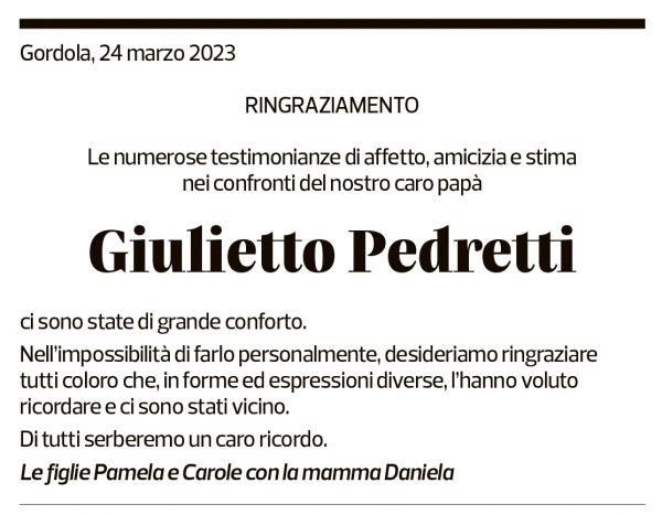 Annuncio funebre Giulietto Pedretti