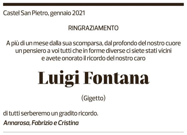 Annuncio funebre Luigi Fontana