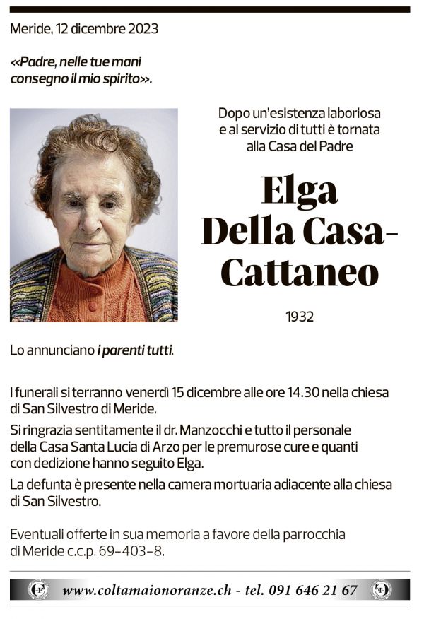 Annuncio funebre Elsa Della Casa-cattaneo