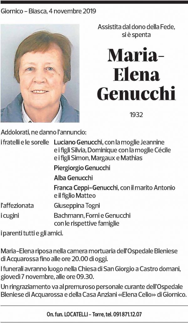 Annuncio funebre Maria-elena Genucchi