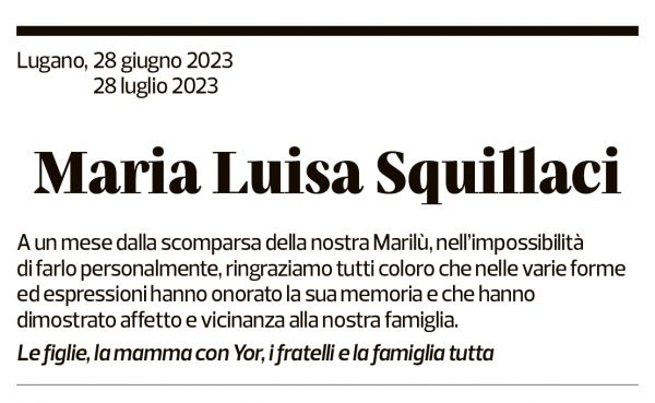 Annuncio funebre Maria Luisa Squillaci