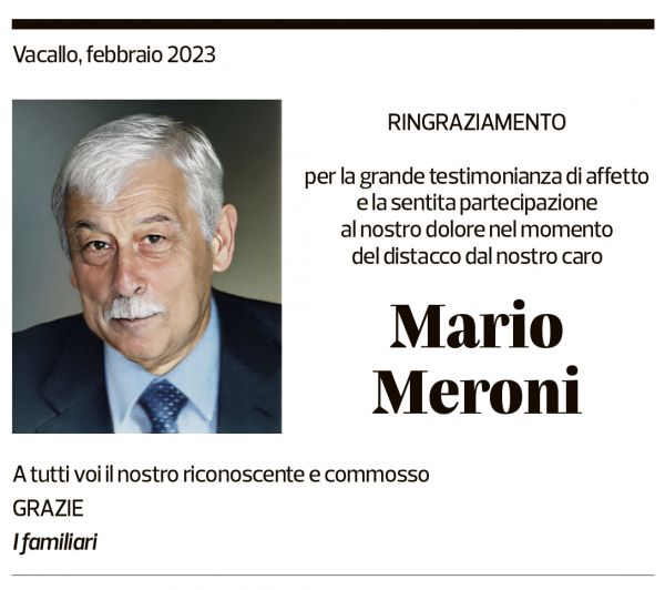 Annuncio funebre Mario Meroni