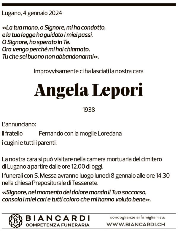 Annuncio funebre Angela Lepori