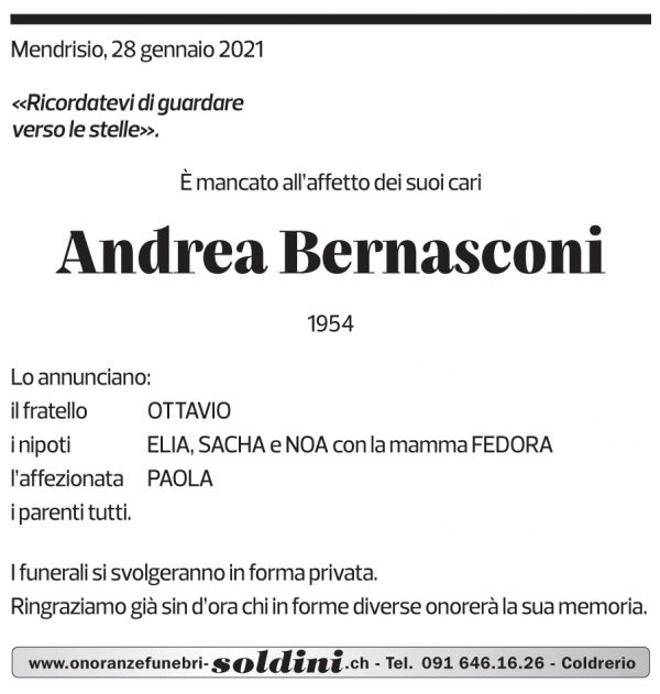 Annuncio funebre Andrea Bernasconi