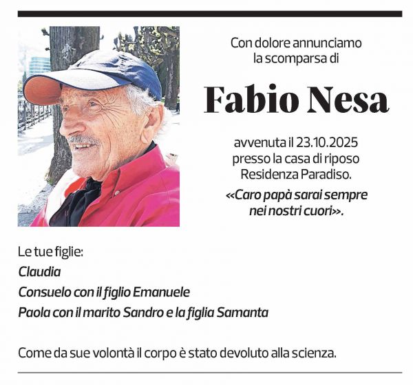 Annuncio funebre Fabio Nesa