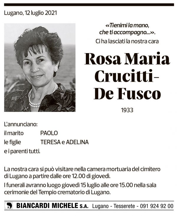 Annuncio funebre Rosa Maria Crucitti-de Fusco