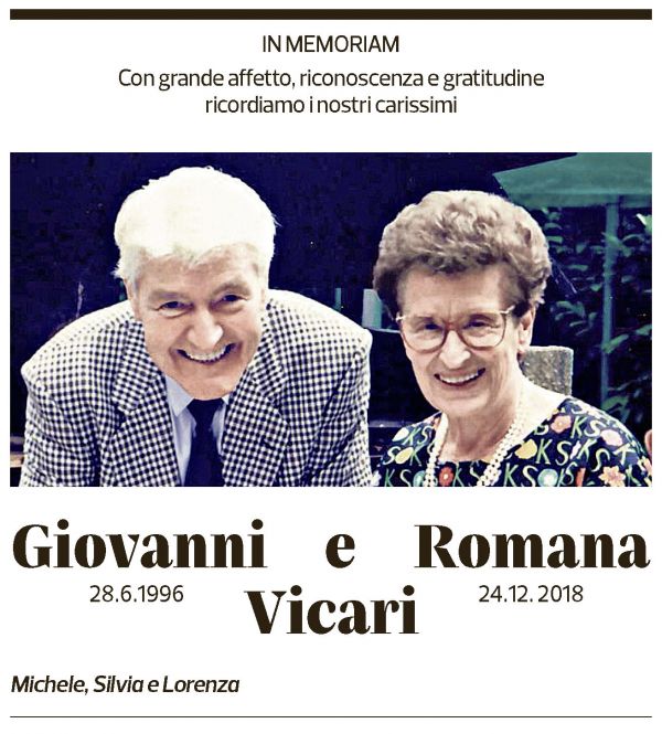 Annuncio funebre Giovanni E Romana Vicari