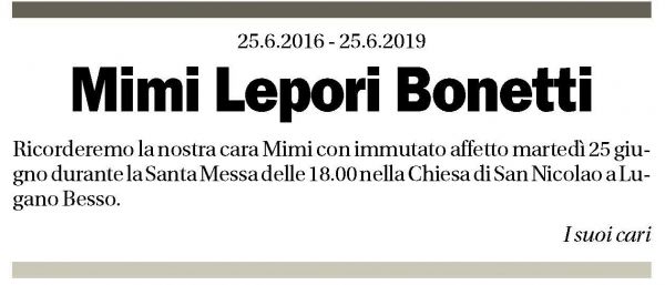 Annuncio funebre Mimi Lepori - Bonetti
