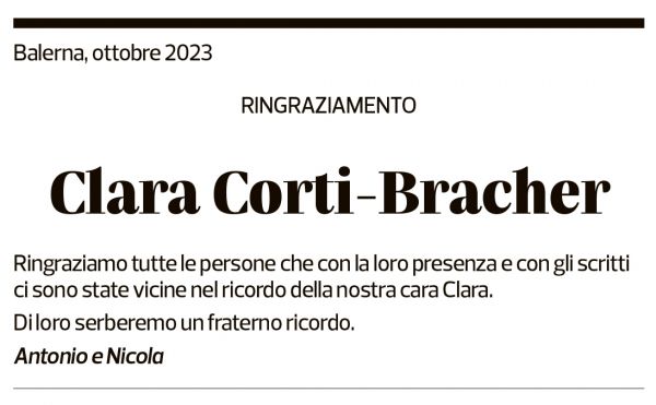 Annuncio funebre Clara Corti-bracher