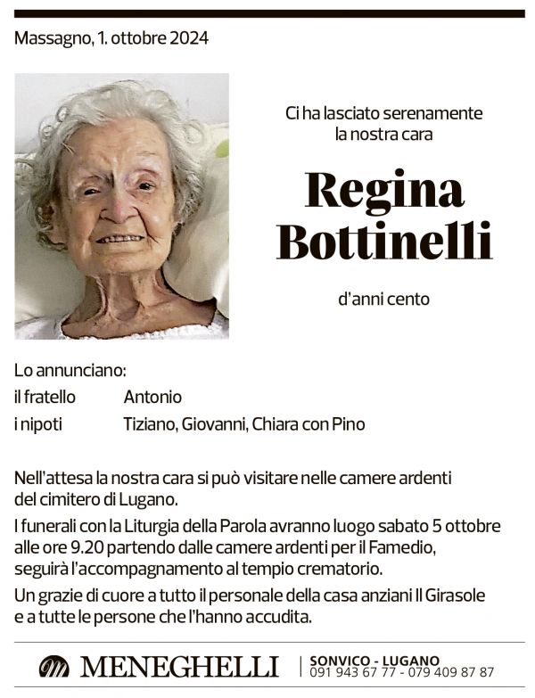 Annuncio funebre Regina Bottinelli