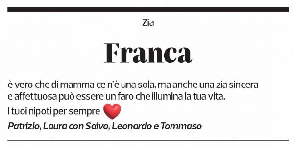 Annuncio funebre Francesca Scatà