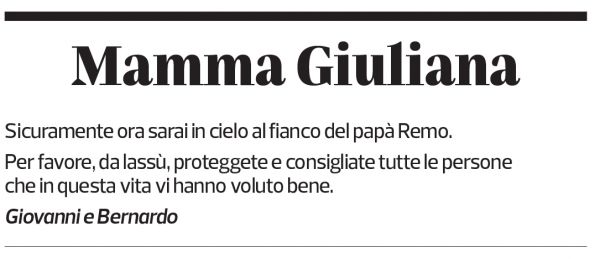 Annuncio funebre Giuliana Lurà