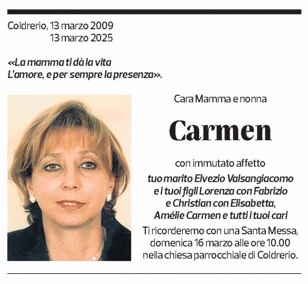 Annuncio funebre Carmen 
