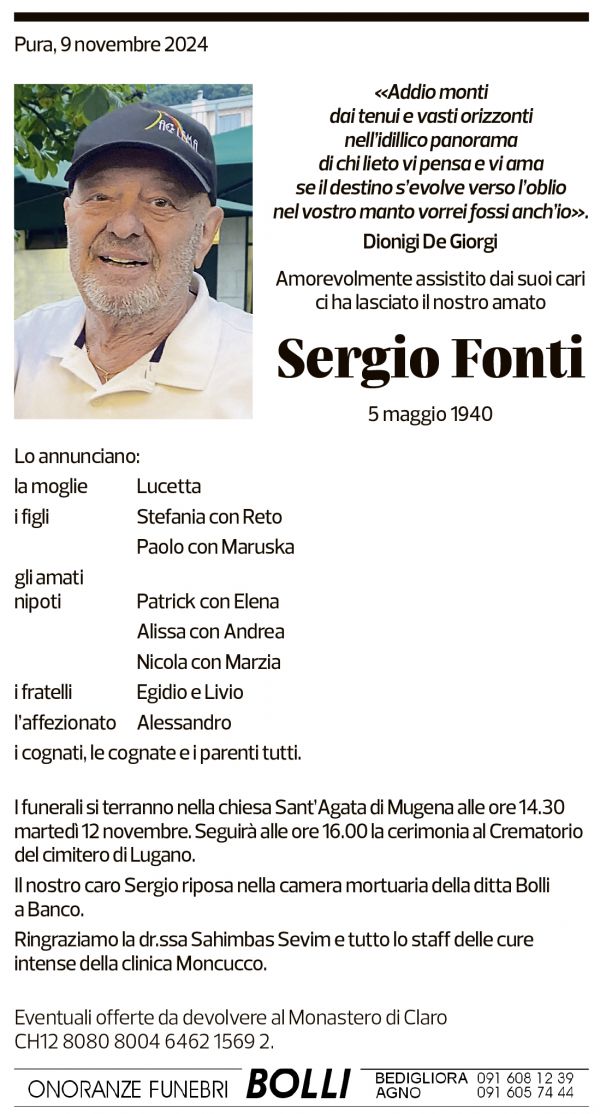 Annuncio funebre Sergio Fonti